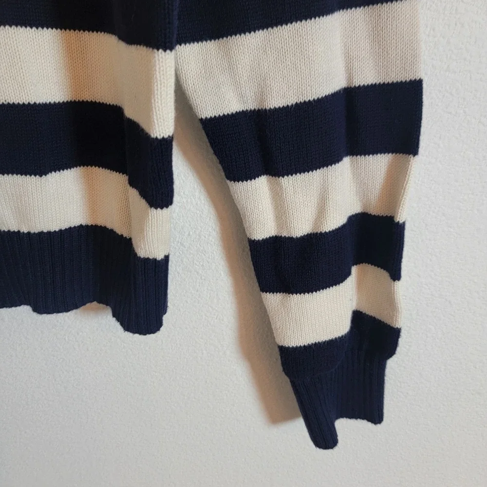 John Galt Stripe Amalie Button Front Cardigan Cotton Nautical Navy Blue Cream OS